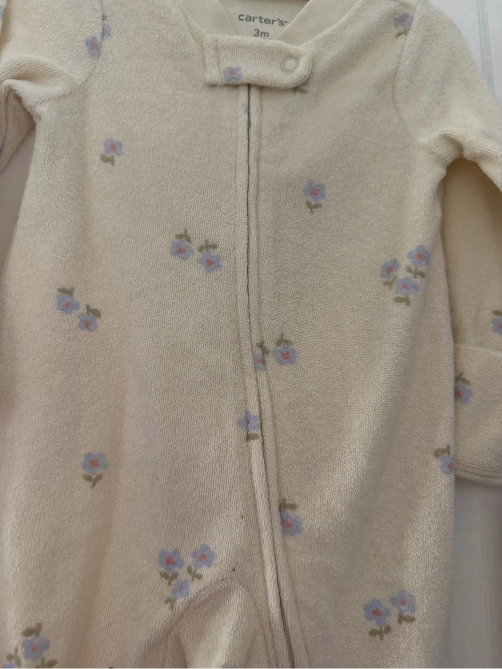 Carter's Cream Fleece Floral Footed One-Piece